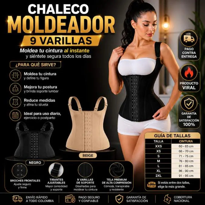 Chaleco Moldeador 9 Varillas™ | Define tu cintura al instante sin incomodidad | Soporte, comodidad y figura definida