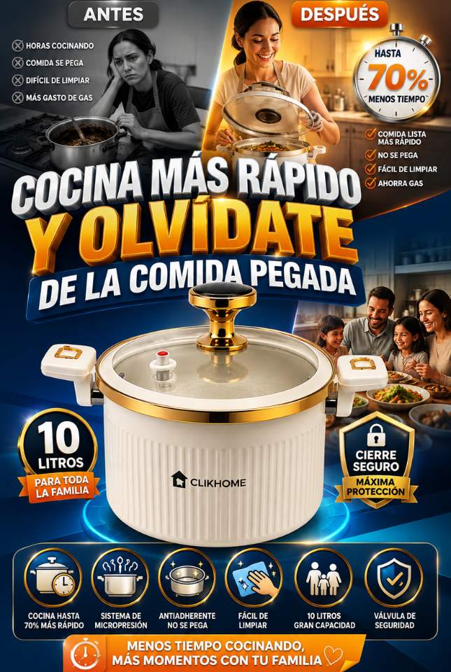 Olla Micropresión ClikHome 10L | Cocina Más Rápido y Sin Que la Comida Se Pegue