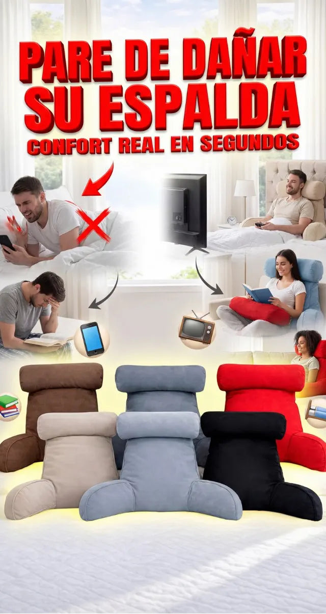Deja de Dañarte la Espalda – Cojín Ergonómico de Lectura con Apoyabrazos, Cabecero 🛏️💥