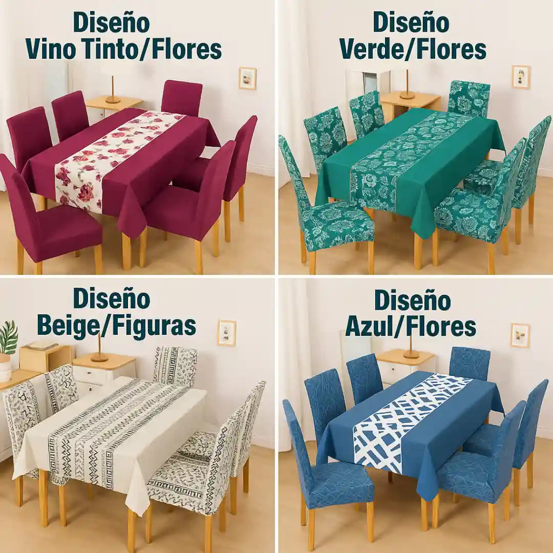 Set Mantel De Comedor +6 Fundas Sillas