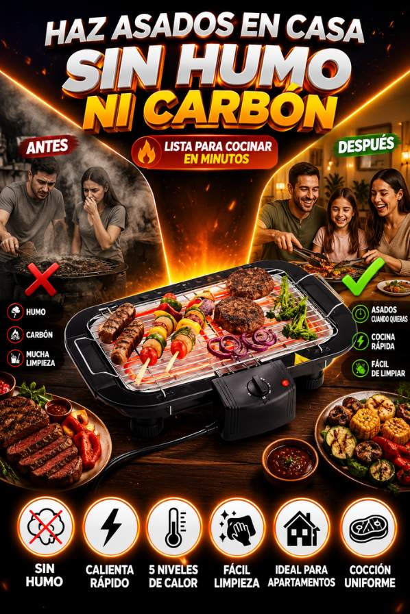 GrillMaster™ 🔥 Disfruta asados con menor emisión de humo que una parrilla tradicional.