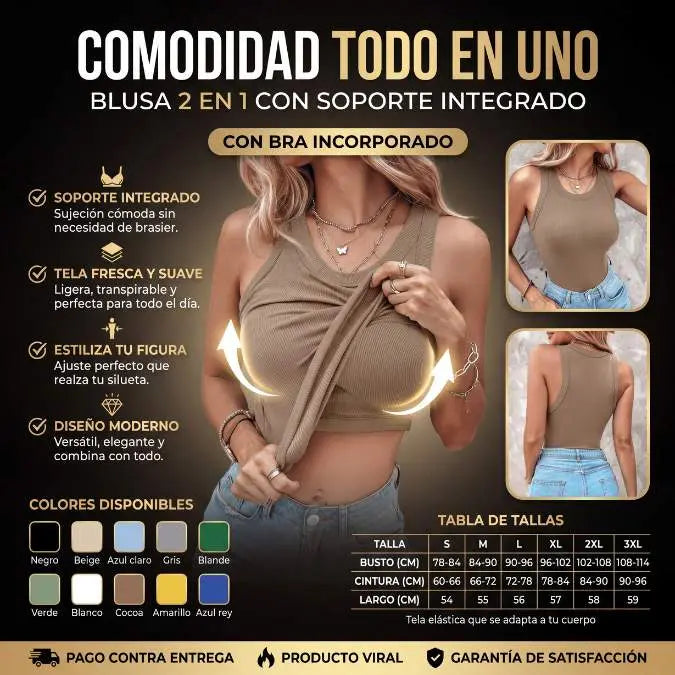 Blusa 2 en 1 ComfortFit™ | Blusa + Bra incorporado para máxima comodidad