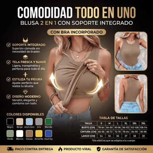 Blusa 2 en 1 ComfortFit™ | Blusa + Bra incorporado para máxima comodidad