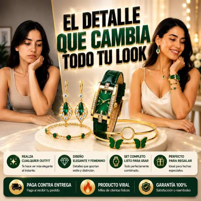 Set de Joyería Premium Esmeralda - Elegancia y sofisticación en un solo set -Realza cualquier outfit con estilo y distinción.