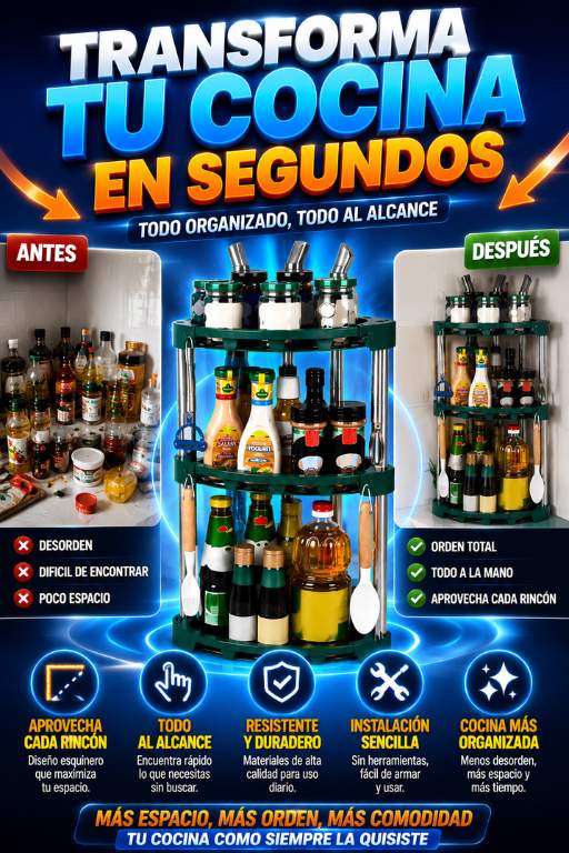 CornerMax 360™ El organizador esquinero que transforma espacios olvidados en almacenamiento inteligente.