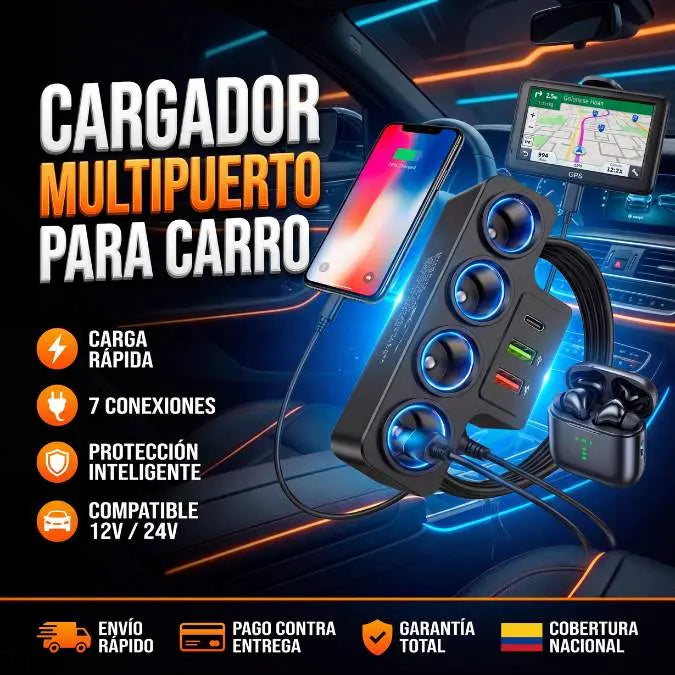 Cargador Multipuerto 7 en 1 – Carga Todo al Mismo Tiempo