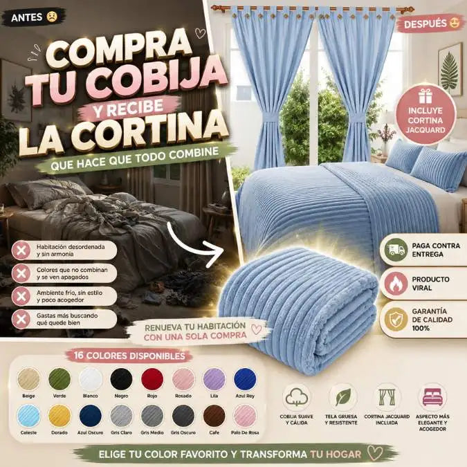 Cobija Premium con Cortina™ 🏠 Ideal para cualquier habitación