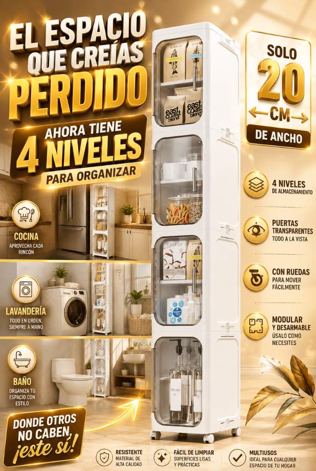 Gabinete Organizador Slim 4 Niveles – Más Orden en Solo 20 cm de Ancho