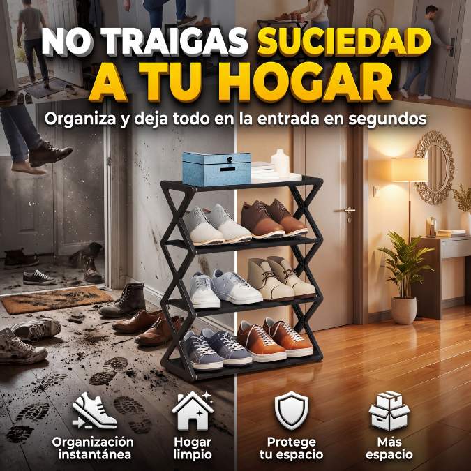 👟 Zapatero en X 4 niveles – Deja la suciedad en la entrada y mantén tu casa limpia 🏠✨