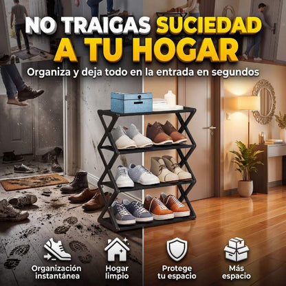 👟 Zapatero en X 4 niveles – Deja la suciedad en la entrada y mantén tu casa limpia 🏠✨