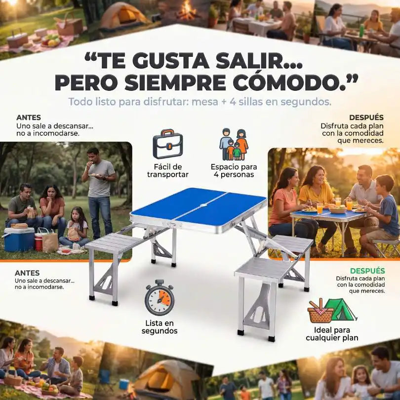 Mesa Plegable™ con 4 Sillas | Te Gusta Salir, Pero Siempre Cómodo