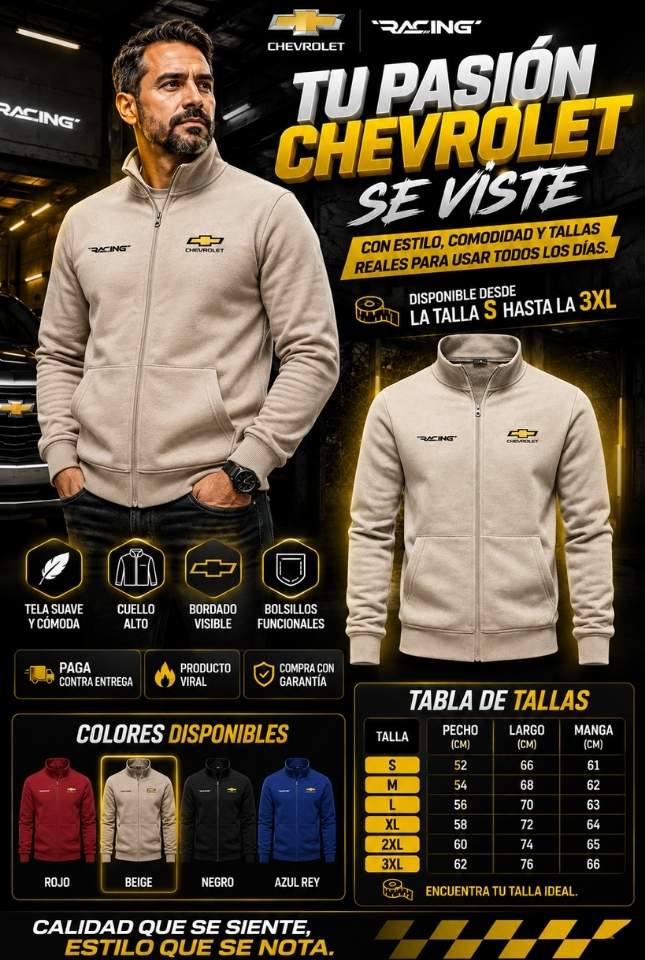 Buzo Chevrolet Racing Bordado – Estilo, comodidad y abrigo para todos los días