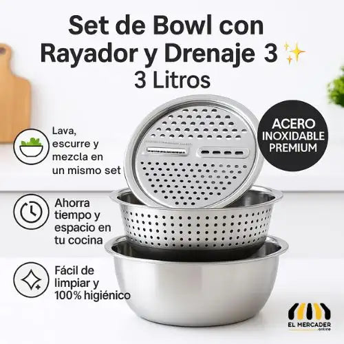 ChefMax® Bowl Set Cocina fácil, rápida  Colador Y Rayador 🎁HOY 30% DCTO🎁