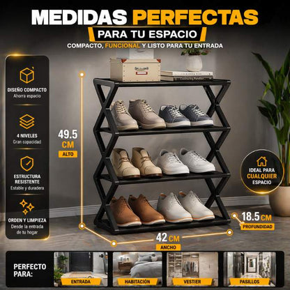 👟 Zapatero en X 4 niveles – Deja la suciedad en la entrada y mantén tu casa limpia 🏠✨
