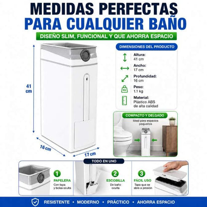 Papelera 2 en 1 con escobilla integrada 🧼 Convierte tu baño en un espacio inteligente en segundos🚽