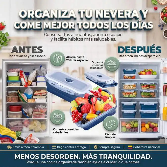 FreshFold™  Organiza tu cocina, conserva mejor tus alimentos y ahorra hasta 70% de espacio.
