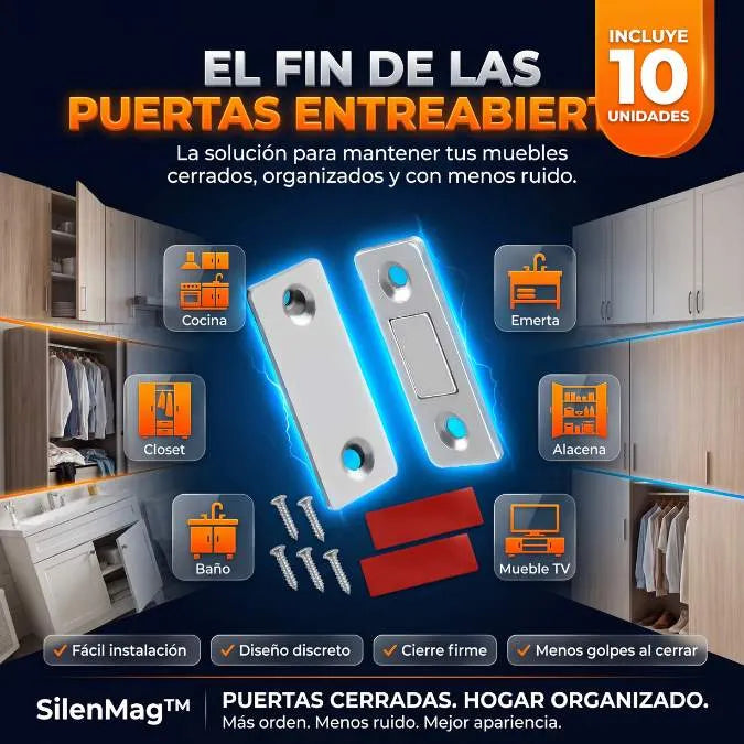SilenMag™ - PACK 10 - Mantiene las puertas firmemente cerradas  - Reduce golpes y ruidos molestos al cerrar