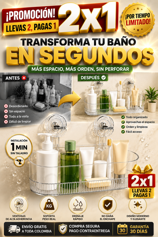 🔥 PROMOCIÓN 2x1 | Organizador de Baño con Ventosa – Más espacio sin perforar