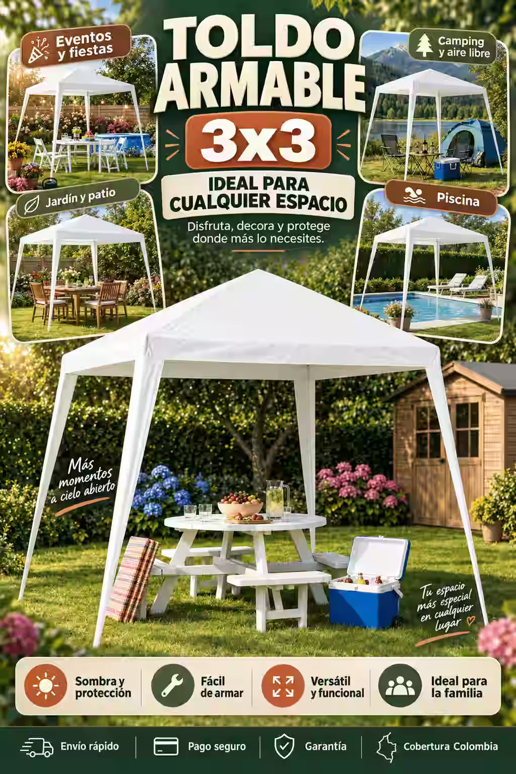 Toldo Carpa Armable 3x3 – Crea Sombra y Espacio para Disfrutar al Aire Libre