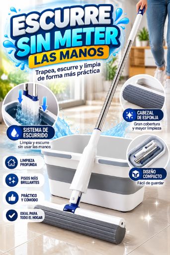 Trapero Esponja con Balde Plegable – Escurre sin mojarte las manos