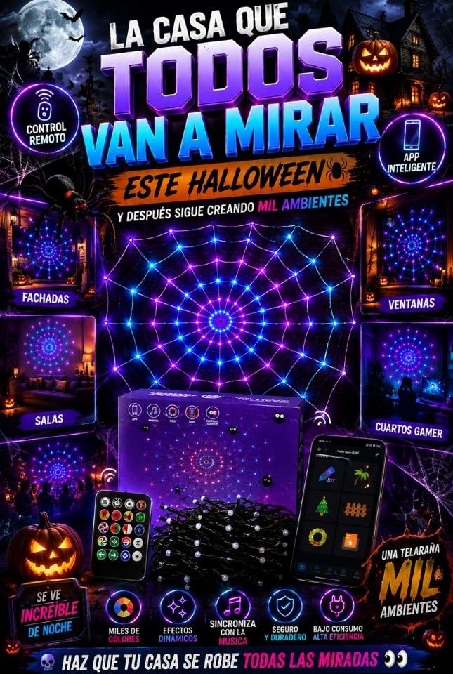 Telaraña LED Smart – Halloween impactante y ambientes únicos todo el año