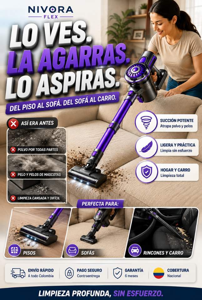 Aspiradora Inalámbrica 4 en 1 – Una sola solución para piso, sofá y carro