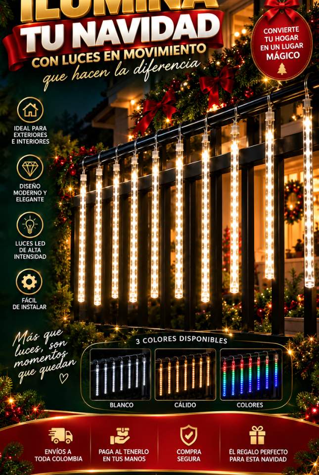 Luces Navideñas Meteoro 3M – Ilumina balcones y fachadas con efecto en movimiento
