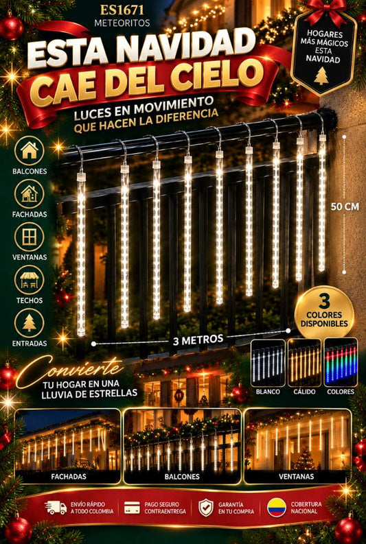 Luces Navideñas Meteoro 3M – Ilumina balcones y fachadas con efecto en movimiento