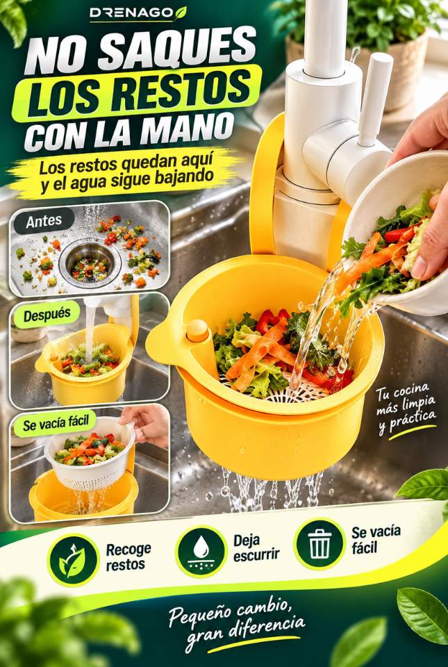 DrenaGo™ – Recoge residuos, deja escurrir y cocina más cómodo