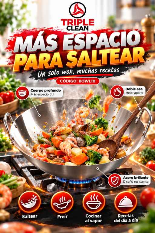 Wok de Acero BOWL10 – Más Espacio para Saltear y Cocinar