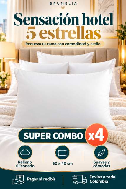 Combo x4 Almohadas Suaves y Confortables 60x40 cm | Disfruta Mayor Comodidad y Confort en Cada Descanso