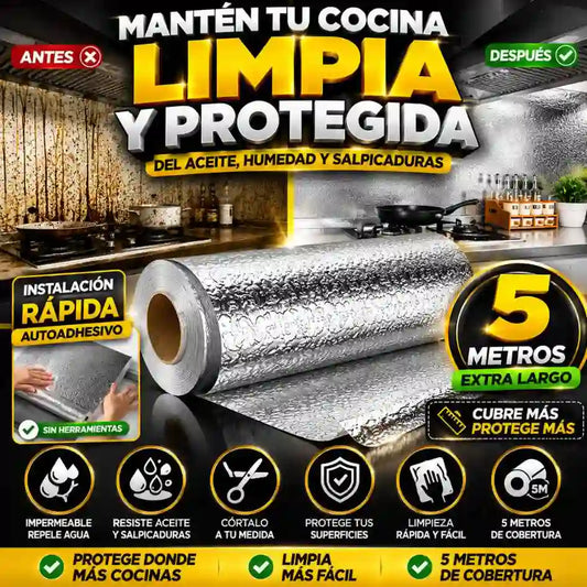 AlumiShield™ | Papel Aluminio Adhesivo Protector de Cocina 5 Metros