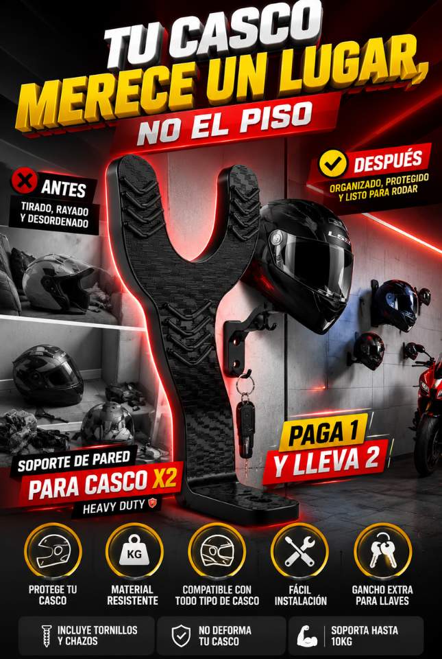 Soporte de Pared para Casco| LLEVATE 2 | Protege Tu Casco y Mantén Tu Espacio Organizado