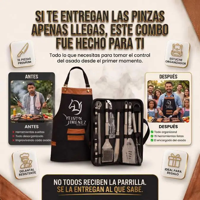 Kit Parrilla Premium™ Todo lo que necesitas para preparar, cocinar y servir sin improvisar.