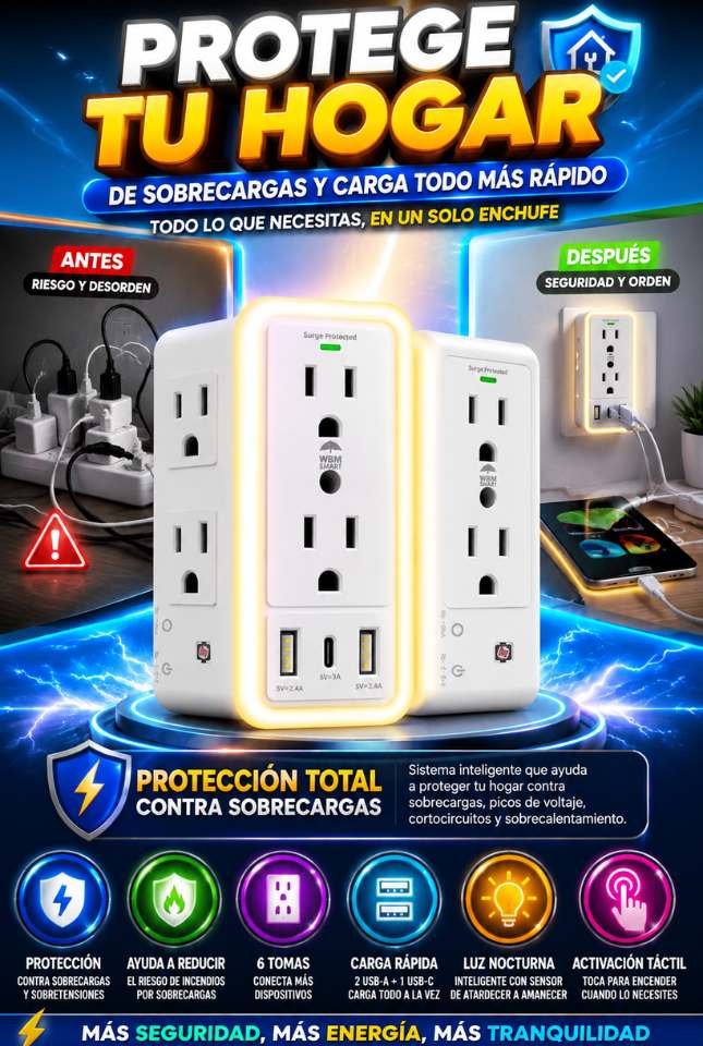 Toma Corriente Multifuncional | Protege tu Hogar de Incendios y Carga Todo al Mismo Tiempo