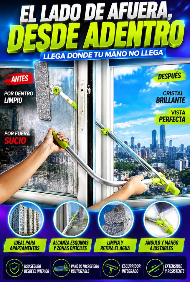 Limpiavidrios Extensible 180°  – Limpia Zonas Difíciles Desde Adentro