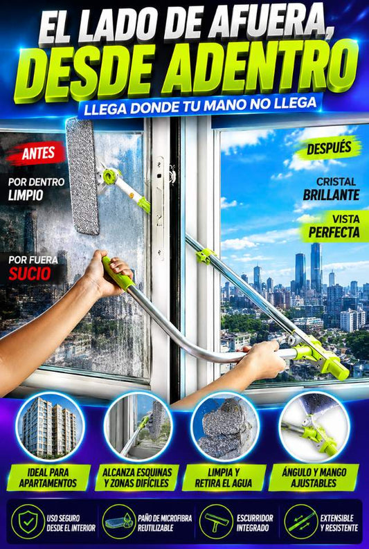 Limpiavidrios Extensible 180°  – Limpia Zonas Difíciles Desde Adentro