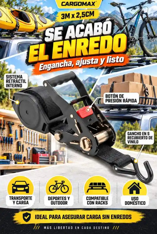 Correa Retráctil CARGOMAX 2x1 – Más orden, menos enredos al transportar