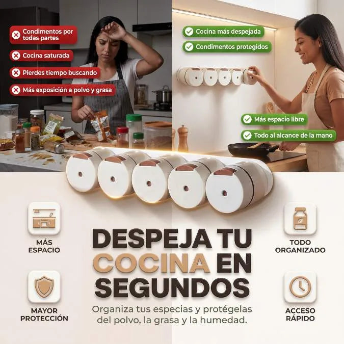 SpiceGuard™ X6 | Organizador Magnético de Condimentos  | Más Espacio, Más Orden y Todo al Alcance de tu Mano