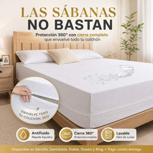 🛏️ PROTECTOR DE COLCHÓN ANTIFLUIDO 360°  Cobertura completa • Tela antifluido • Cierre tipo funda