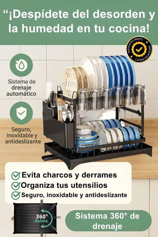 organiwash® Escurridor de Platos de 2 Niveles con desague En ALUMINIO 🎁HOY 40%DCTO🎁