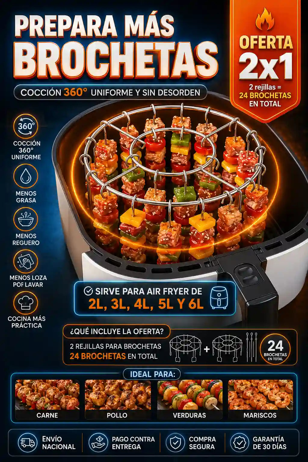 🔥 PAGUE 1 LLEVA 2 🔥AirMax™ Más comida en una sola tanda 🚀Duplica la capacidad de tu Air Fryer