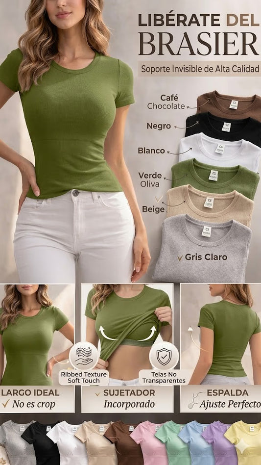 camiseta 2 en 1 "La libertad de no usar brasier, con la elegancia de tu blusa favorita."