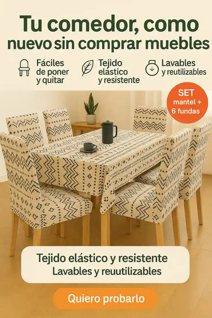 Set Mantel De Comedor +6 Fundas Sillas